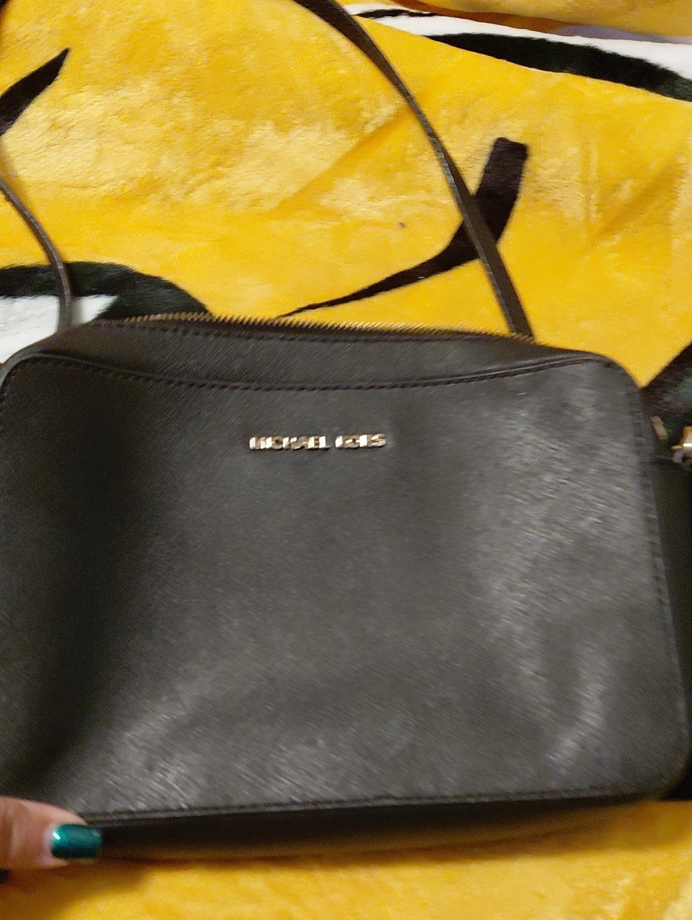 MICHAEL KORS Black Saffiano Crossbody with Gold Logo